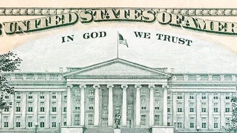 Photo of the Treasury Building on the US 10 dollar dill High resolution photo